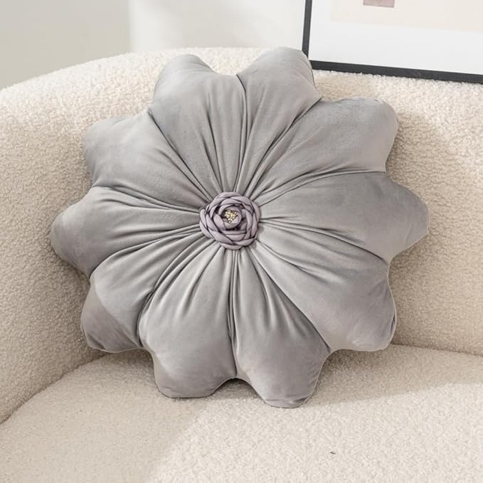 Flower Pillow Cushion Round Decorative Throw Pillow 15.7 Velvet Flower Shaped Pillow for Sofa Couch Vanity Chair Bed