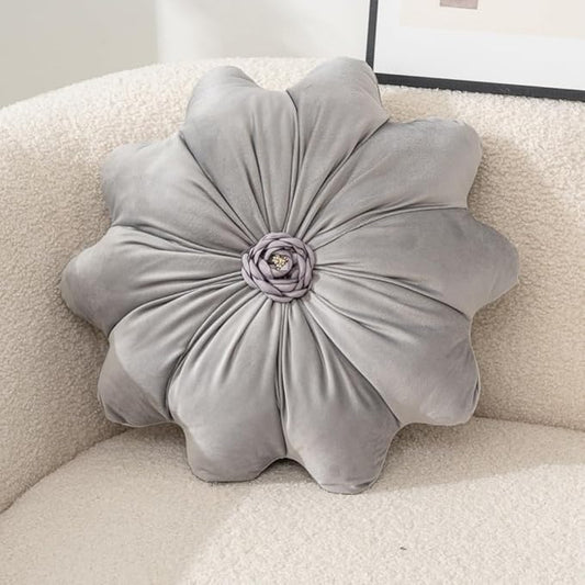 Flower Pillow Cushion Round Decorative Throw Pillow 15.7 Velvet Flower Shaped Pillow for Sofa Couch Vanity Chair Bed