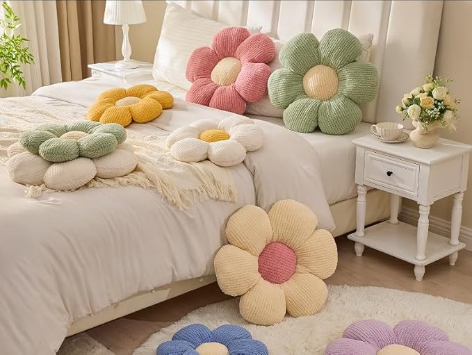 Flower Pillow, Pink Throw Pillow Cute Daisy Decorative Cushion Seating 19.6" Flower PlushThrow Pillow Home Decorative for Bed, Sofa, Couch