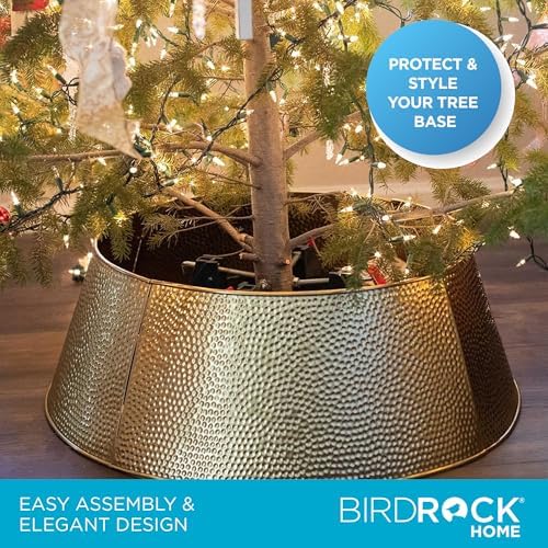 BIRDROCK HOME 4-Panel Hammered Metal Christmas Tree Collar - Stylish Holiday Tree Skirt Alternative - Durable Iron Construction Base Cover - Protects Tree Base from Pets - Easy Assembly - Gold - Image 5