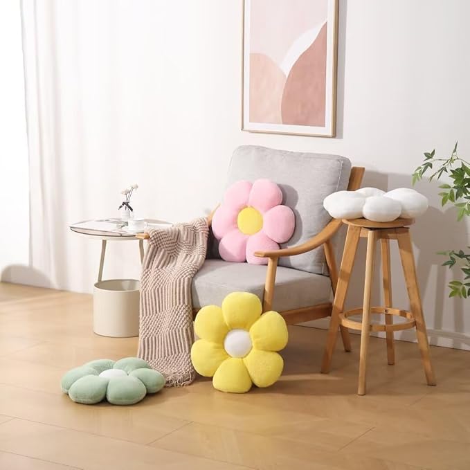 17.7 Inch White Flower Pillow – Daisy Shaped Cute Decorative Throw Pillow, Soft Floral Seating Cushion Floor Pillows for Sofa, Bed, Chair & Room Easter Decorations for Home