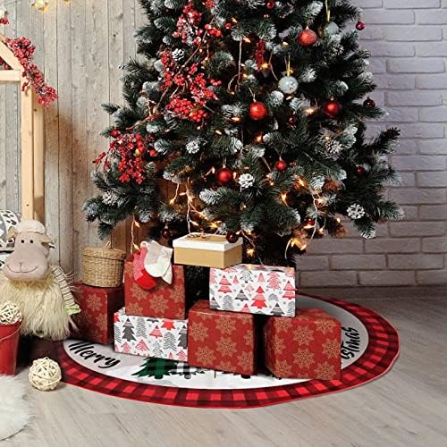 Christmas Tree Skirt 48 Inch Rustic Red Black Buffalo Plaid Tree Decoration - Image 4