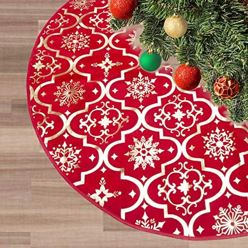 Red Flannel Tree Mat, 48 inches Large with Gilded Christmas Patterns Skirt for Xmas Tree Holiday Party Decorations Indoor Outdoor with 1 Christmas Stocking - Image 5