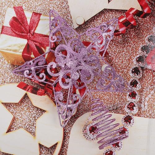 Aneco 10 Inches Christmas Tree Topper Star Metal Glittered Star Treetop Decoration Hollow-Out Star Topper Decoration for Christmas Home Decor, Purple - Image 4