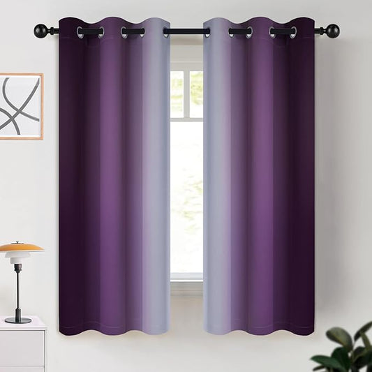 COSVIYA Curtains & Drapes Room Darkening Ombre Curtains 63 inch Length,Grommet Purple and Greyish White Gradient Light Blocking Insulated Thermal Curtains for Bedroom Living Room,2 Panels,42x63 inches