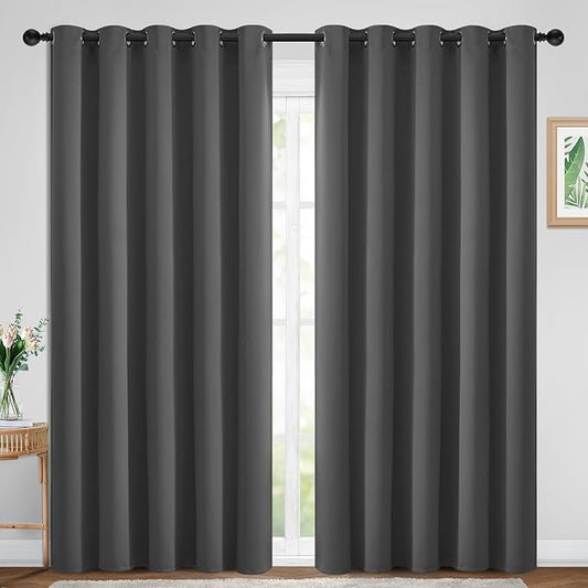 Yakamok Blackout Curtains Room Darkening Thermal Insulated Window Panels,Solid Grommet Top Drapes for Bedroom/Living Room(70Wx84L, Charcoal Grey, 2 Panels)