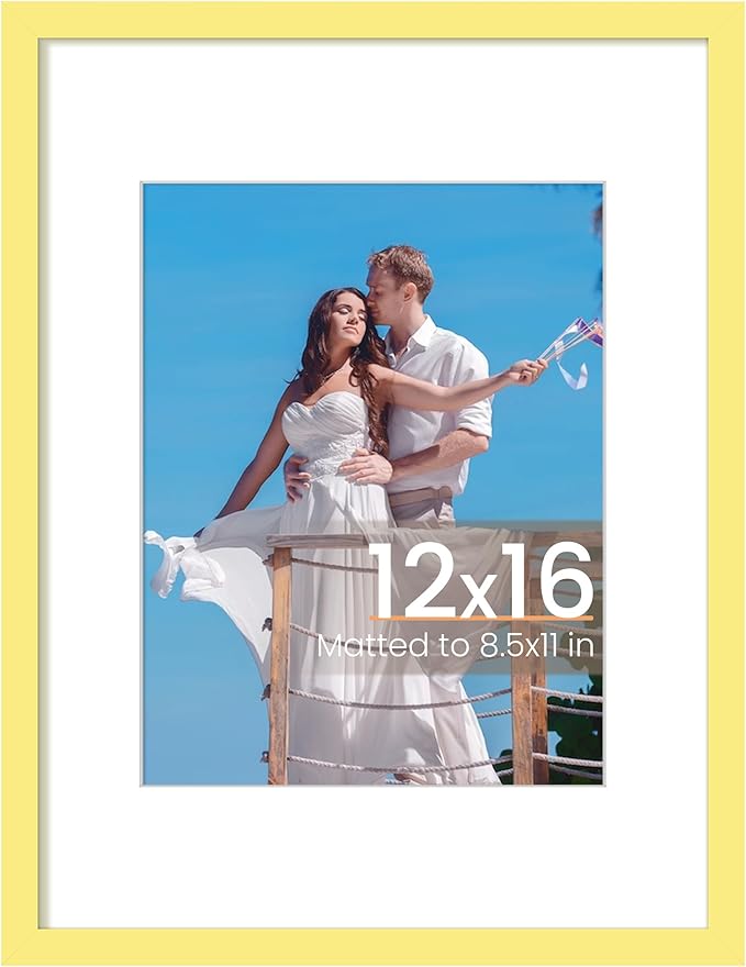 upsimples 12x16 Picture Frame, Display Pictures 8.5x11 with Mat or 12 x 16 Without, Wall Hanging Poster Frames, Yellow, 1 Pack