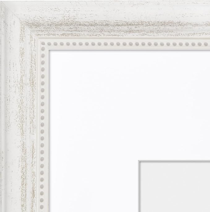 Americanflat Vintage Frames - 11x14 Picture Frame with Beaded Accents and Shatter-Resistant Glass - Use as 8x10 Frame or Display 11x14 Photos Without Mat - Heirloom Collection - Wall Display - White