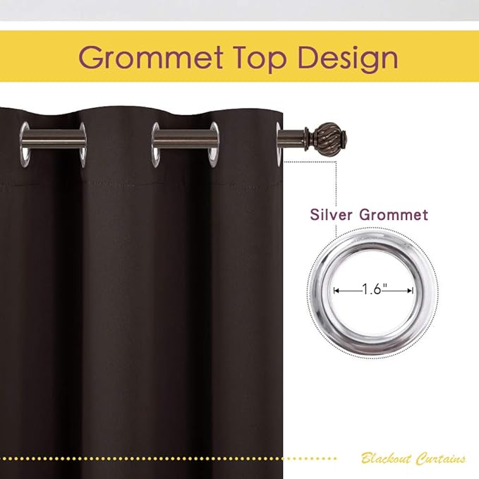 NICETOWN Blackout Curtain Panels for Bedroom Window, Triple Weave Microfiber Energy Saving Thermal Insulated Solid Grommet Blackout Draperies and Drapes (1 Pair, 34 inches by 63 Inch, Toffee Brown)