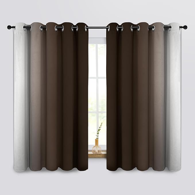 COSVIYA Curtains & Drapes Ombre Brown Curtains 63 inch Length 2 Panels, Grommet Room Darkening Light Blocking Insulated Thermal Gradient Window Curtains for Bedroom/Living Room,62x63 inches