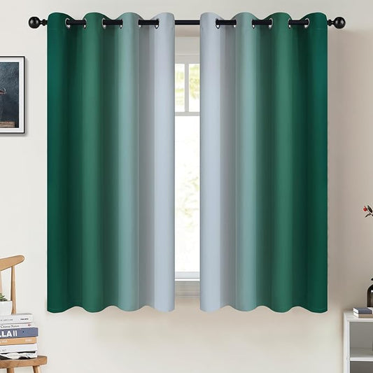 COSVIYA Curtains & Drapes Ombre Dark Green Curtains 54 inch Long 2 Panels Set, Grommet Room Darkening Light Blocking Insulated Thermal Gradient Window Panels for Bedroom/Living Room,52x54 inches