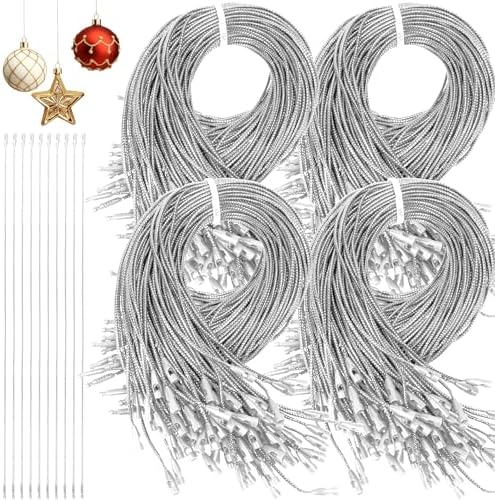 480 Pcs Christmas Ornament Hooks, Ornament Hangers with Snap Ornament String for Christmas Tree Holiday Party Hanging Ribbon Decorations Ropes Easy and Fast Locking(Silver) by Palonu