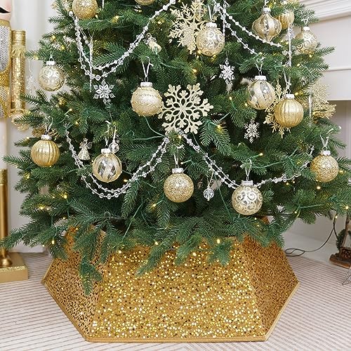 Gold Christmas Tree Collars for Atificial Trees, 33.5 Inch Sparkling Sequins Christmas Skirt, Base Cover,Holiday Home Decor Ring(Large) by SunshineDecor