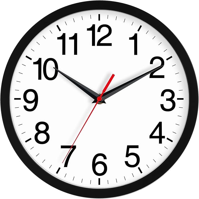 Wall Clock Modern 10 Inch Black Battery Operated Silent Non Ticking Analog for Living Room Office Home Bedroom Kitchen Bathroom