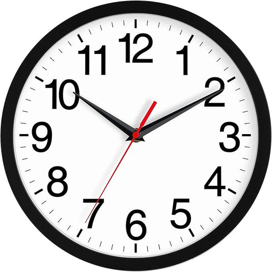 12 Inch Wall Clock Modern Battery Operated Silent Non Ticking Analog for Bedroom Office Living Room Home Kitchen Bathroom(Black)