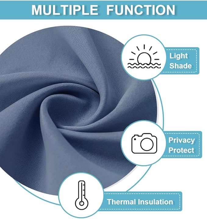 RYB HOME Blackout Door Curtain - Room Darkening Privacy Thermal Insulated Window Curtain Tie up Shades Energy Efficient for Patio/Front/Doorway French Door Blind, 30 x 72 inches, Stone Blue, 1 Panel