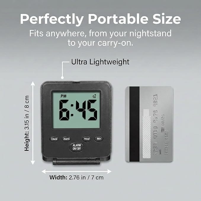 Digital Travel Alarm Clock - No Bells, No Whistles, Simple Basic Operation, Loud Alarm, Snooze, Small and Light, ON/Off Switch, 2 AAA Battery Powered, Black - Image 6