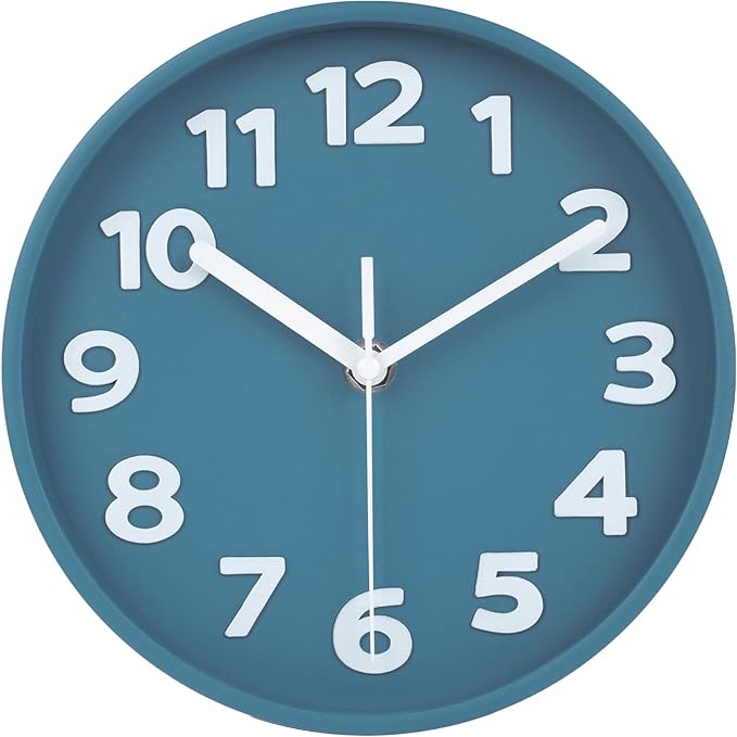 45MinST 8-Inch Blue Modern Wall Clock ?€? Silent Non-Ticking, 3D Large Numbers, Accurate Timekeeping | Decorative Wall & Desk Clock with Stand for Living Room, Bedroom, Kitchen, or Office