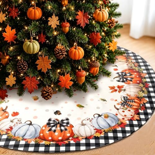 48 Inch Fall Tree Skirt Mat Short Plush Pumpkin Tree Skirts for Indoor Outdoor Fall Tree Decoration by BnhjsdwTablecloth