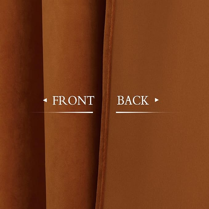 StangH Burnt Orange Velvet Curtains - 96 inches Long Light Blocking Thermal Insulated Sliding Door Drapes for Living Room, Holiday Backdrop Curtains, W52 x L96, 2 Panels