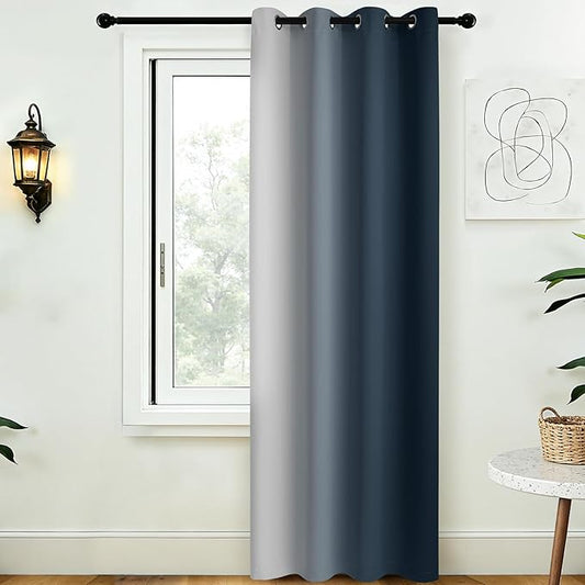 COSVIYA Curtains & Drapes Ombre Navy Blue Gradient Drape 84 inch Long 1 Panel,Grommet Room Darkening Light Blocking Insulated Thermal Window Treatments for Bedroom/Living Room,52x84inches
