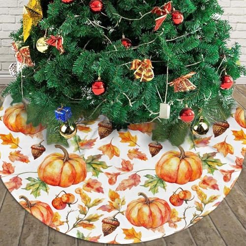 Christmas Tree Skirt, Fall Pumpkins Nuts Thanksgiving Xmas Large Tree Mat, New Year Festive Holiday Party Decorations 30" inches - Image 4