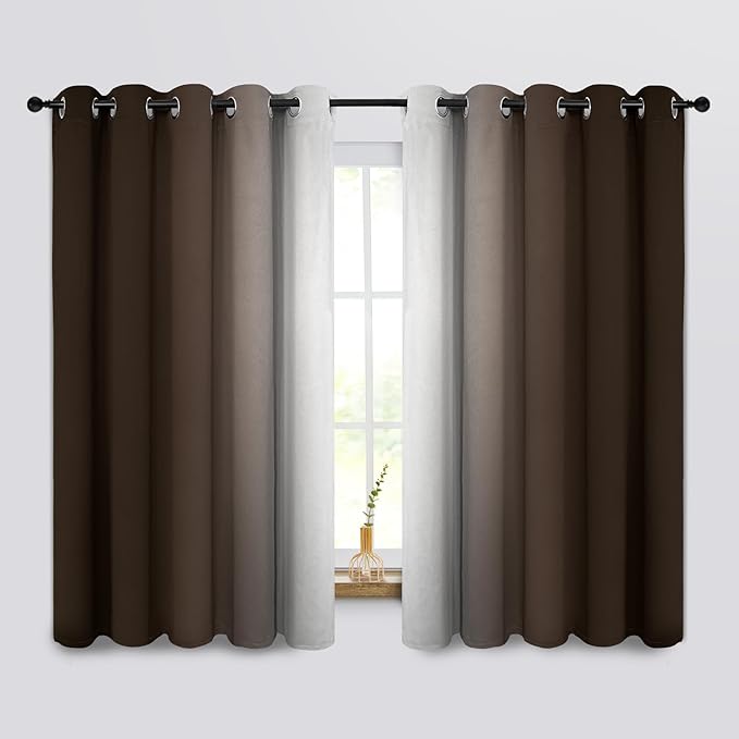 COSVIYA Curtains & Drapes Ombre Brown Curtains 63 inch Length 2 Panels, Grommet Room Darkening Light Blocking Insulated Thermal Gradient Window Curtains for Bedroom/Living Room,62x63 inches