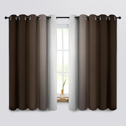 COSVIYA Curtains & Drapes Ombre Brown Curtains 63 inch Length 2 Panels, Grommet Room Darkening Light Blocking Insulated Thermal Gradient Window Curtains for Bedroom/Living Room,62x63 inches