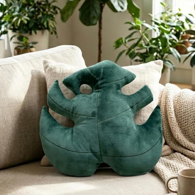 Green Philosophy Co. Monstera Leaf Pillow – Soft 3D Plant Throw Pillow, Deep Forest Green Decorative Leaf Shaped Pillow for Couch, Bed & Nursery, for Plant Lovers