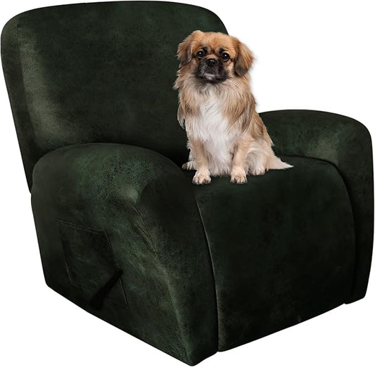 ANARACHON Recliner Chair Covers Leather Like, 4 Pieces Recliner Cover for Recliner Chair, Soft Sofa Slipcover Furniture Protector Washable Sofa Cover for Pets Kids(Dark Army Green)
