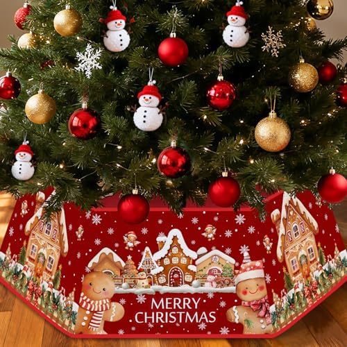 Christmas Tree Collar, Gingerbread Man Xmas Tree Collar with Gingerbread House, Winter Christmas Tree Base Cover Decorations for Home Party Holiday by zukmvuh