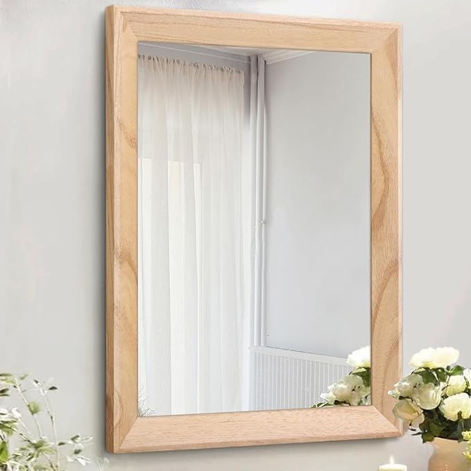 AAZZKANG Rustic Mirrors for Wall Rectangle Wood Frame Mirror Large 28"x20" Decorative for Farmhouse Bedroom Bathroom Living Room Large