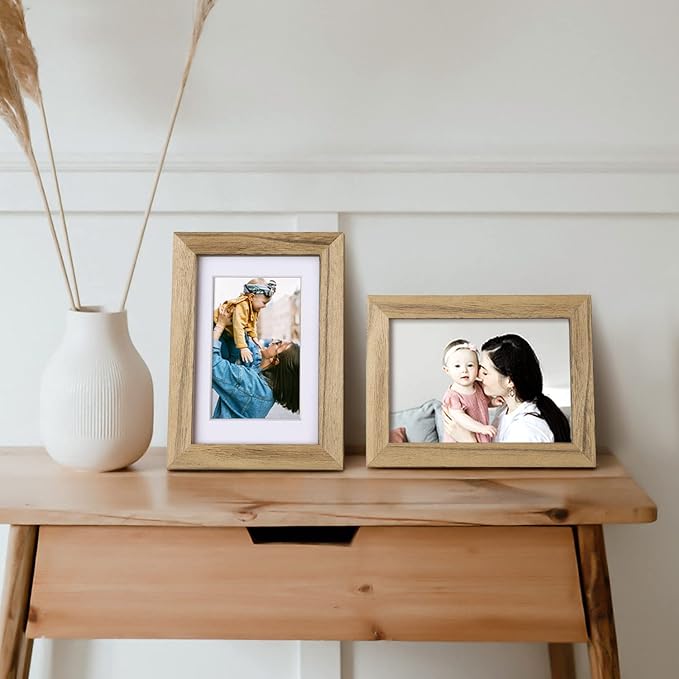 Egofine 4x6 Picture Frames with Plexiglass, Display Pictures 3x4.5 and 3.5x5 with Mat or 4x6 Without Mat Set of 4 for Tabletop and Wall Mounting, Carbonized Brown