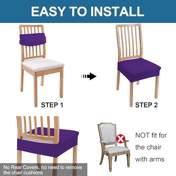 Smiry Waterproof Seat Covers for Dining Room Chairs Set of 4, Stretch Jacquard Removable Washable Chair Seat Slipcovers Protector, No Rear Covers, Violet