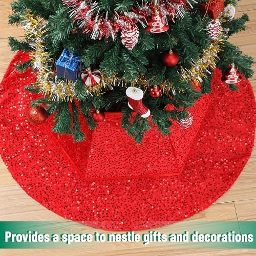 Mr. Pen- Red Sequin Christmas Tree Skirt and Tree Collar - Image 6