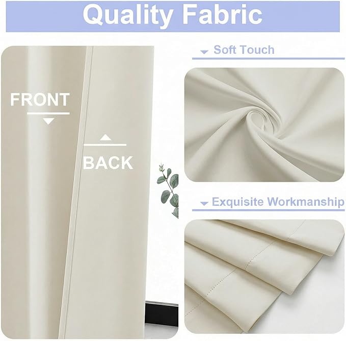 Simplebrand Ava Light Beige Light Filtering Curtains for Bedroom 84 Inch Length 2 Panels Set, Solid Thermal Insulated Privacy Nursery Window Treatment Curtains, W40 x L84 Inch, Light Beige