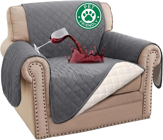 Turquoize 100% Waterproof Sofa Covers Chair Cover Armchair Couch Protector Triple Non-Slip Sofa Slipcover for 1 Cushion Armchair Furniture Protector for Pets, Kids,Dog (Chair 23", Gray)