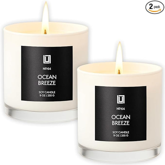 Lulu Candles | Ocean Breeze | Luxury Scented Soy Jar Candle | Hand Poured in The USA | Highly Scented & Long Lasting (9 Oz. 2 Pack)