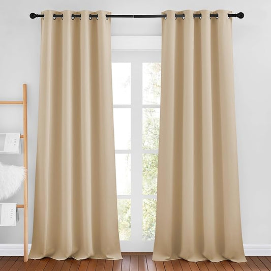 NICETOWN Biscotti Beige Curtains 96 inches Long, Grommet Thermal Insulated Blackout Curtains Privacy Window Treatments for Boys Room/Living Room, W46 x L96, 2 Panels