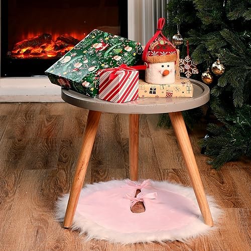 Mudder 39.4 Inch Christmas Tree Skirt,Pink and White - Image 6
