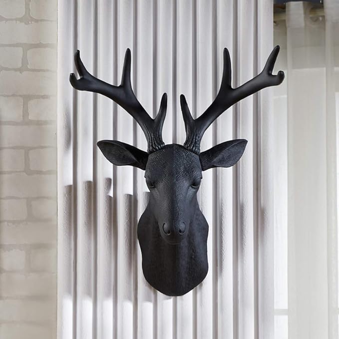 Notakia Wall Charmers Large Black Faux Deer Head Faux Taxidermy Animal Head Wall Decor - Handmade Farmhouse Decor - Rustic Wall Decor Deer Antlers
