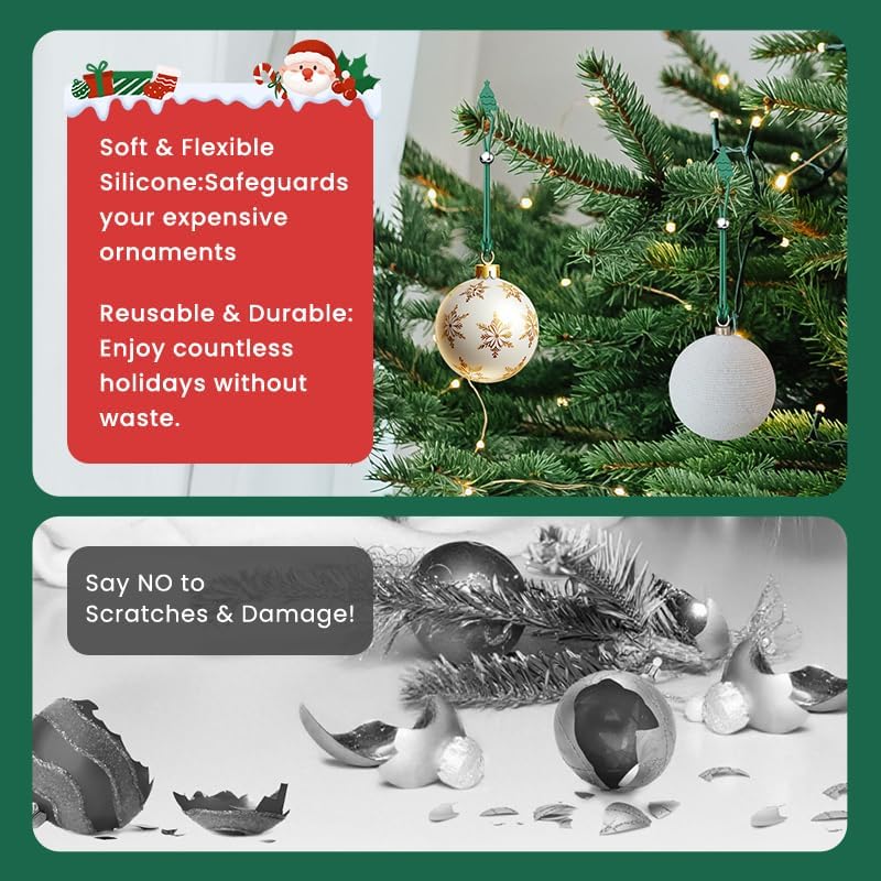 24 Pcs Ornament Hooks for Hanging Christmas Decorations, Adjustable Non-Slip Secure Hangers with Easy Clip Design, Sturdy and Reusable for Christmas Tree Ornaments & Xmas Tree Decor, Green - Image 3