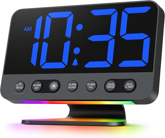 Odokee Digital Alarm Clocks for Bedrooms with Large Bold Number | Electric Desk Clock with Night Light & Brightness Dimmer - Loud Alarm for Heavy Sleepers with Adjustable Volume - Blue by Odokee