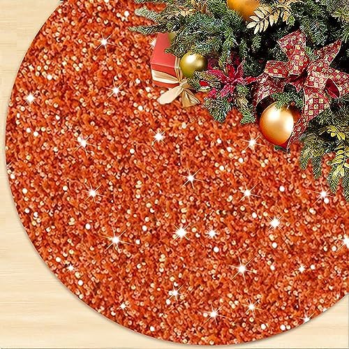 Halloween Tree Skirt 21 inch Orange Christmas Tree Skirt Velvet Tree Mat for Pencil Tree Fall Tree Skirts Sparkly Tree Skirts Cover Thanksgiving Christmas Tree Carpet Xmas Ornaments by ROMANKAS