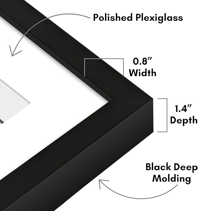 Americanflat 12x16 Picture Frame with Polished Plexiglass - Use as 8x12 Frame with Mat or Display 12x16 Photo Without Mat - Soho Collection - Deep Molding Picture Frames for Wall Display - Black