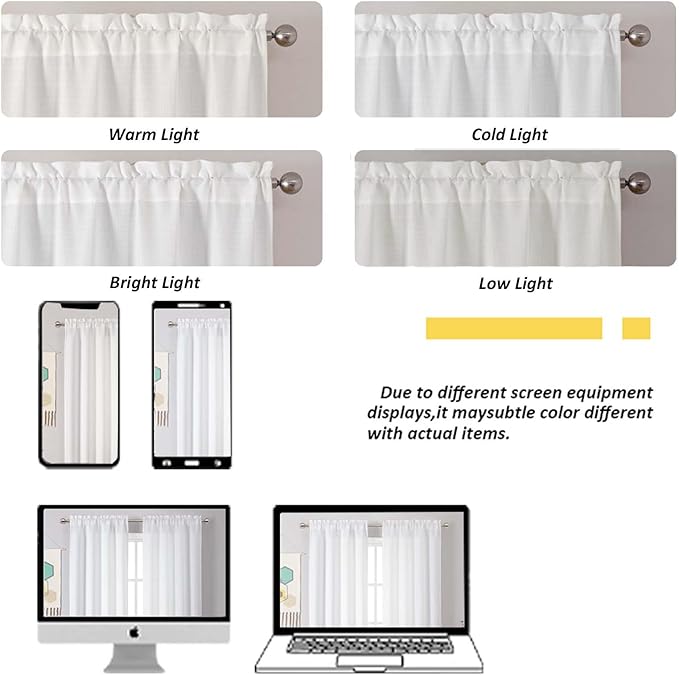 Chyhomenyc White Curtains 45 Inch Length 2 Panels, Faux Linen Textured Semi Sheer Light Filtering Soft Airy Rod Pocket Window Treatment Drapes for Living Room Bedroom, 30Wx45L Inch, 2 PCS