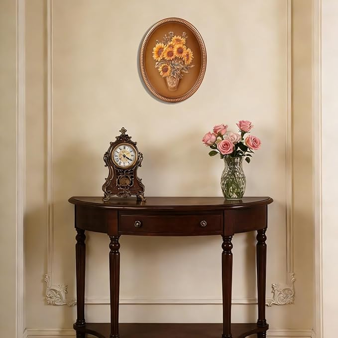 SIKOO Vintage Wall Sculptures Bronze Gold Sunflower Wall Art Hand Painted Ornate Wall Hanging Decoration Antique Pediment Wall Statue Ornament Decor Gallery for Kitchen Bedroom Living Room