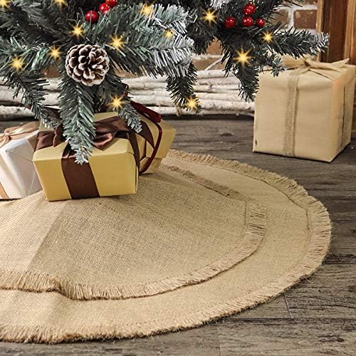 Christmas Tree Skirt, 30 inches Small Plain Burlap Tree Skirt with Tassels, Natural Jute Tree Skirt for Xmas Home Decor Indoor, Fall Winter Rustic Christmas Decorations for Slim Pencil Tree by Ivenf