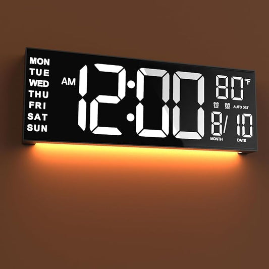 JALL 16" Large Digital Wall Mount Clock, Count Down Timer, Alarm, Big LED, DST, Temperature for Living Room Classroom Desk, Xmas, Birthday Gift for Senior Men Women Mom Dad, White by JALL
