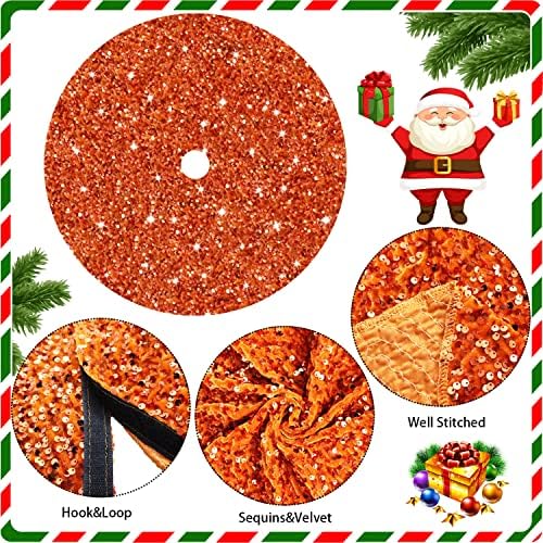 FANPROMS Orange Tree Skirt 21 Inches Sparkly Sequins Christmas Tree Skirt for Thanksgiving Fall Party Supply Round Velvet Tree Base Skirt Pencil Halloween Tree Skirts for Xmas Tabletop Tree Decoration - Image 3